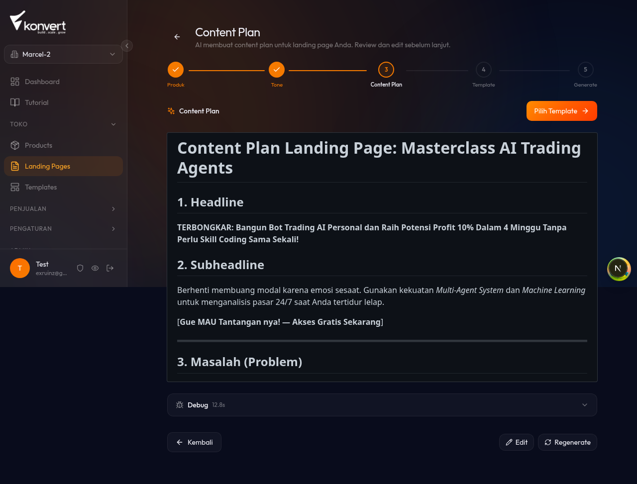 halaman Step 3 dalam mode Preview — teks Markdown ter-render menjadi paragraf terformat, lebih mudah dibaca