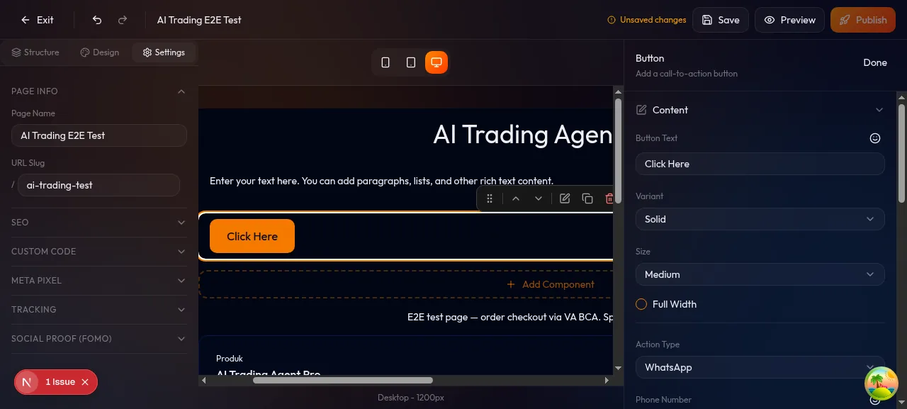 Panel kiri tab Pages di builder