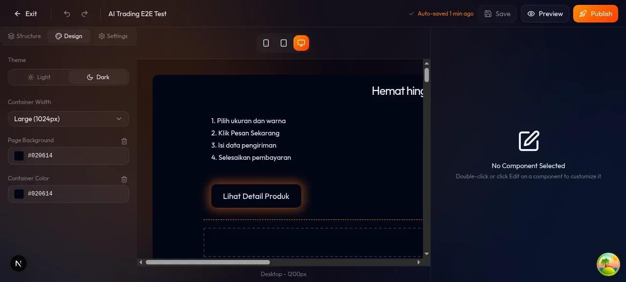 panel kiri tab Components, kursor mengklik kartu "Heading" di kategori Basic