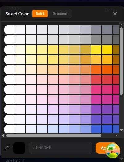 section Border di tab Style — width, style (solid/dashed/dotted), color, dan radius controls