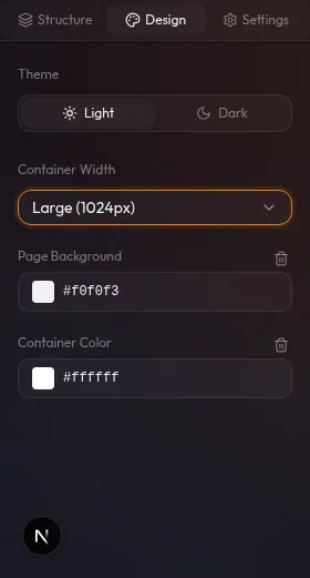 section Font di Design tab — dropdown Heading Font dan dropdown Body Font, preview teks kecil di bawahnya