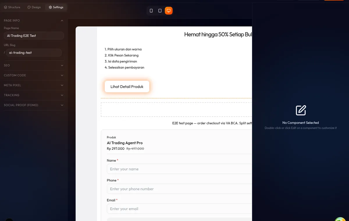 Grid 4 kolom testimonial di desktop; di mobile otomatis collapse ke 2 kolom yang masih terbaca nyaman