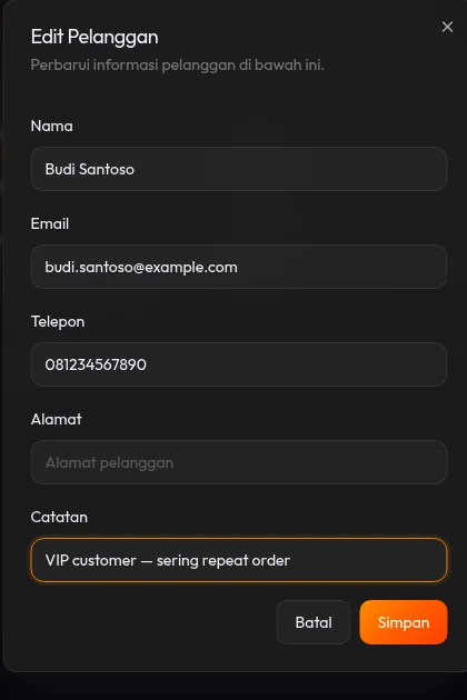 form edit catatan internal pelanggan