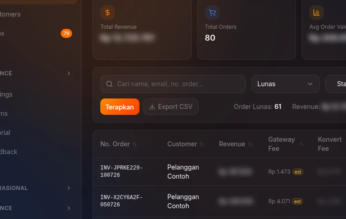 kolom Status Email di daftar order /orders
