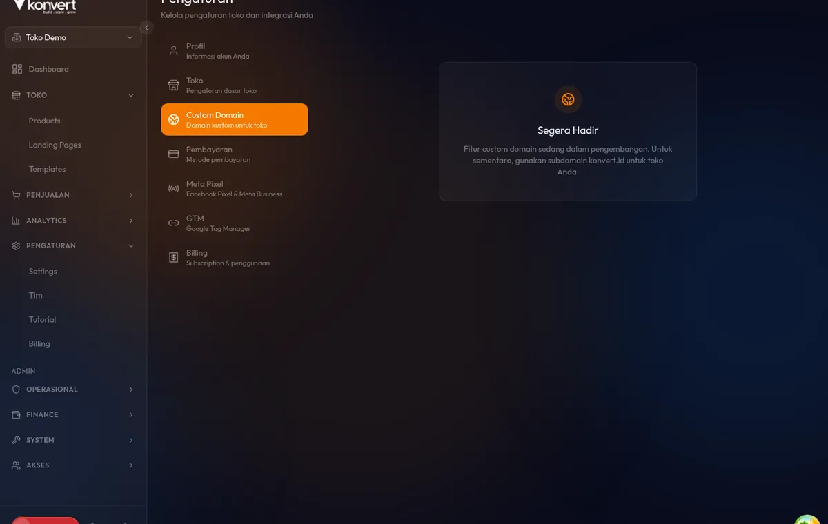 input domain terisi "lp.tokosaya.com", tombol Tambah berwarna oranye