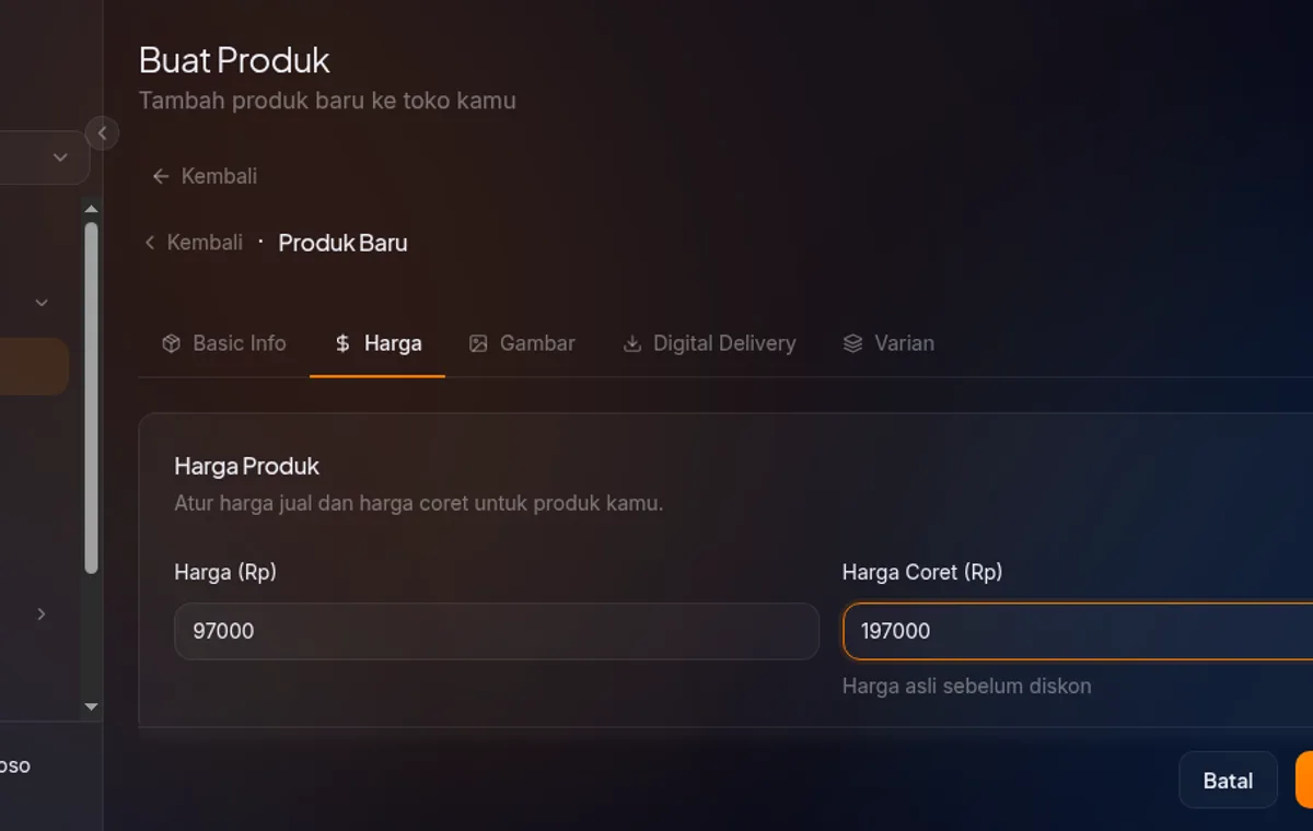 section Pricing dengan harga 97000 dan compare price 197000